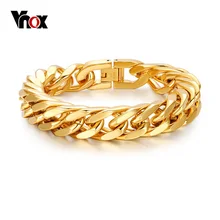 Vnox, мужской браслет с цепочкой, ширина 15 мм, нержавеющая сталь, ремешок на запястье, браслет золотого цвета, мужские ювелирные изделия, подарок, Pulseira