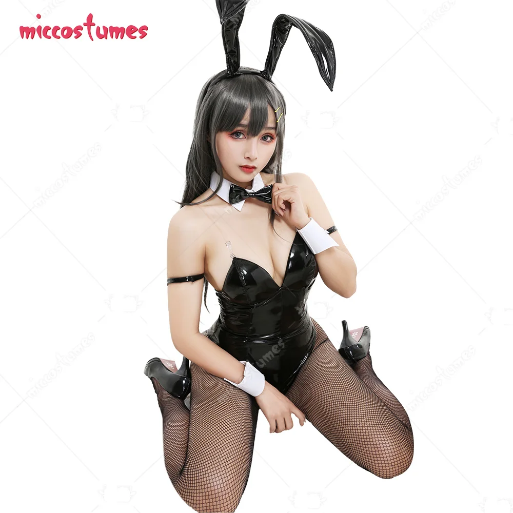 Häschen PU Cosplay Kostüm Damen Senpai Schwarzer Jumpsuit Bodysuit Halloween Outfit 10 Häschen PU Cosplay Kostüm Damen Senpai Schwarzer Jumpsuit Bodysuit Halloween Outfit 1