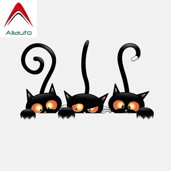 

Aliauto Funny Lovely Black Cat Peeking Through The Window Car Sticker Cartoon PVC Decal for Audi A3 A4 B6 Bmw E46,15CM*9CM