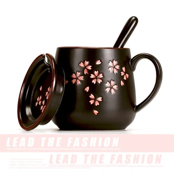 

Japanese Cherry Blossom Ceramic Mug with Lid Spoon Flower Tea Cup Coffee Cup Office Water Cup Breakfast Cup Latte Cup Tumblers
