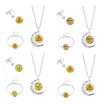 

harri Potter Death Hallows Action Figure Retro metal Cord necklace Nine and three quarters Triangle Ring Bracelet earring woman