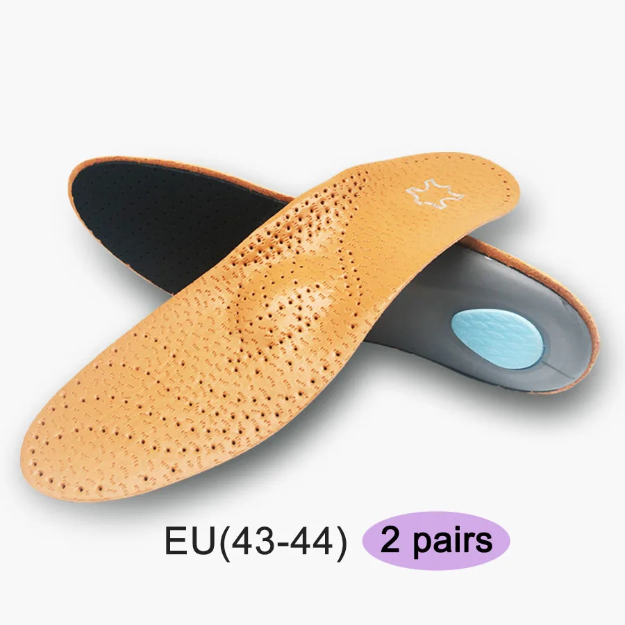 EU (43 to 44) 2Pairs Горячая Распродажа, 2 пары, кожаная ортопедическая стелька для плоской стопы, поддержка свода стопы, 25 мм, ортопедические силиконовые стельки для мужчин и женщин - Цвет: EU (43 to 44) 2Pairs
