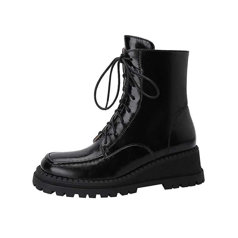 

QZYERAI Russia New Genuine Leather Ankle Boots Nature Wool Warm Winter Boots Lady Thick Fur Snow Boots Women Platform Shoes