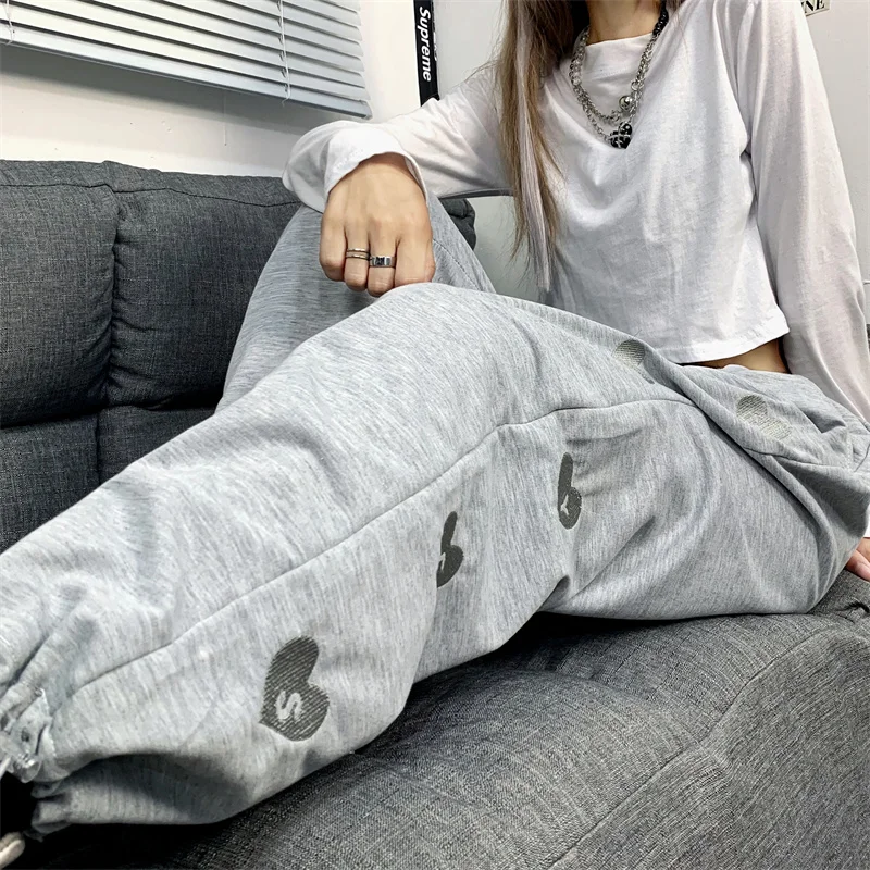 Shellsuning Autumn Youth Streetwear Printed Pants Female 2021 New Jogging Sweat Pants Soft Casual Baggy Straight Harem Pants flare pants