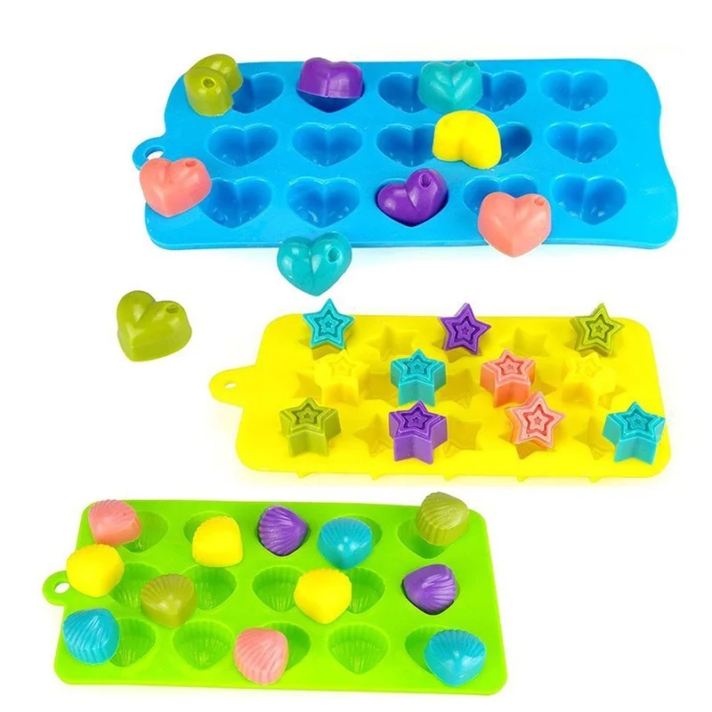 

3Pcs/Set Elastic Silicone Ice Cube Mold Candy Cake Baking Mould Star Shell Love Ice Tray Die Non-stick Home Kitchen Tools