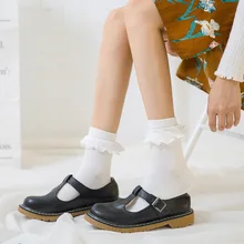 Японский Kawaii Для женщин на резиновой подошве для маленьких детей; носки милые кружевные носки; Симпатичные женские носки для Для женщин кружева Meias Femininas рюшами ретро-носки для женщин