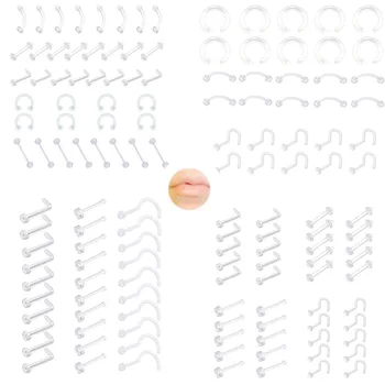 

Piercing 10/30/40Pcs Newest Transparent Nose Ring Lip Ring Eyebrow Tongue Body Piercing Stud Screw BioFlex Acrylic Body Jewelry