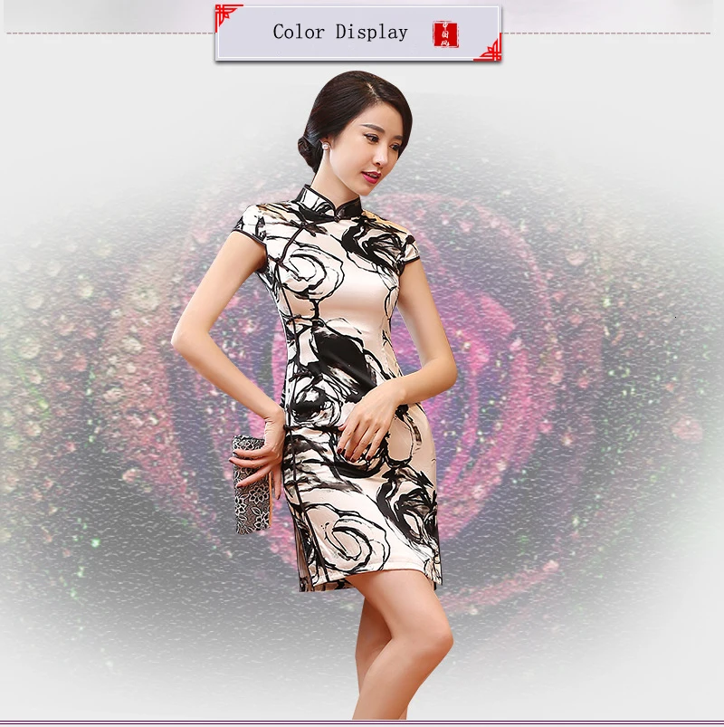 DJGRSTER женское короткое шелковое платье Cheongsam vestidos черно-белое фарфоровое платье Ципао винтажное китайское традиционное платье Размер: s m l xl XXL