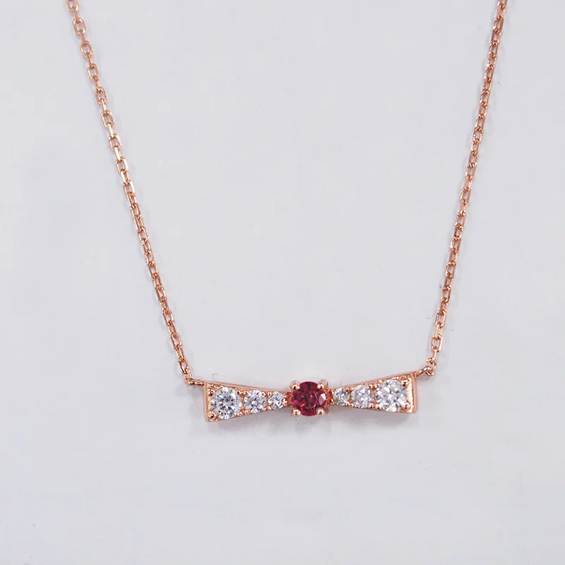 

Japanese Korean Autumn New Style 925 Sterling Bow Diamond Set Necklace Women's Rose Gold Zircon Choker Necklace