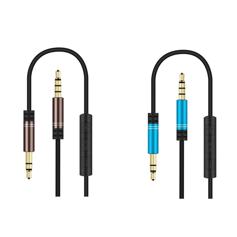 2Pcs 3.5mm Jack Audio Cable 1.2M Stereo Aux Plug Cables with Microphone Handsfree Speakerphone In-Line Remote Control for Car Ph |