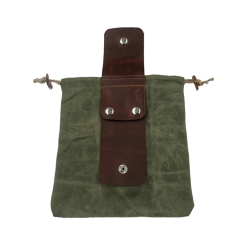 PU 가죽 캔버스 Bushcraft 가방 캔버스 하이킹을위한 채집 주머니, 야외 캠핑을위한 Drawstring이있는 버클 의무 도구 주머니