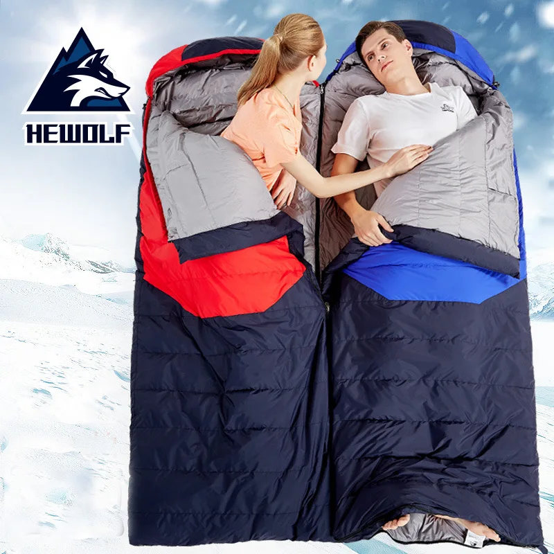 Hot Product  Filling 1200g/1500 duck down Hewolf outdoor sleeping bag widening super-light camping spring and au