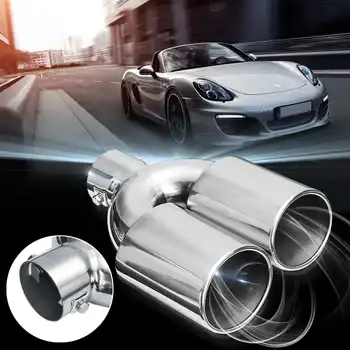 

Universal 60mm Double Outlet Stainless Steel Chrome Car Muffler Exhaust Pipe Tip End Trim Modified Tail Throat Liner Pipe Silver