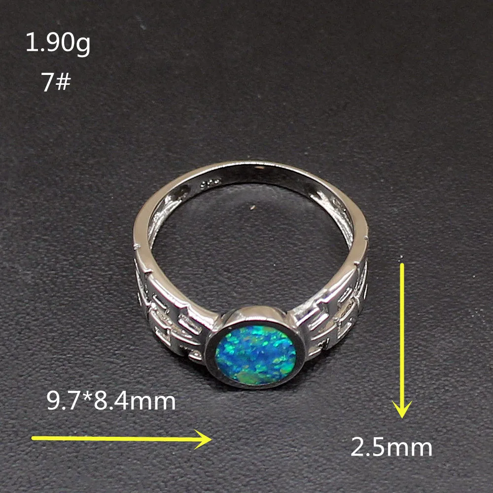 Gemstonefactory Jewelry Big Promotion Single Unique 925 Silver Solitaire Fire Blue Opal Women Gifts Band Rings 7# 20214478