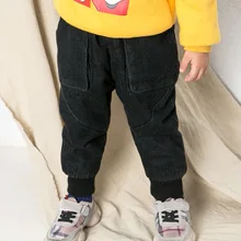 Джинсовые брюки для мальчиков коллекция года, корейский стиль, Осень-зима, стиль, потертые и плотные повседневные штаны универсальная детская одежда для малышей