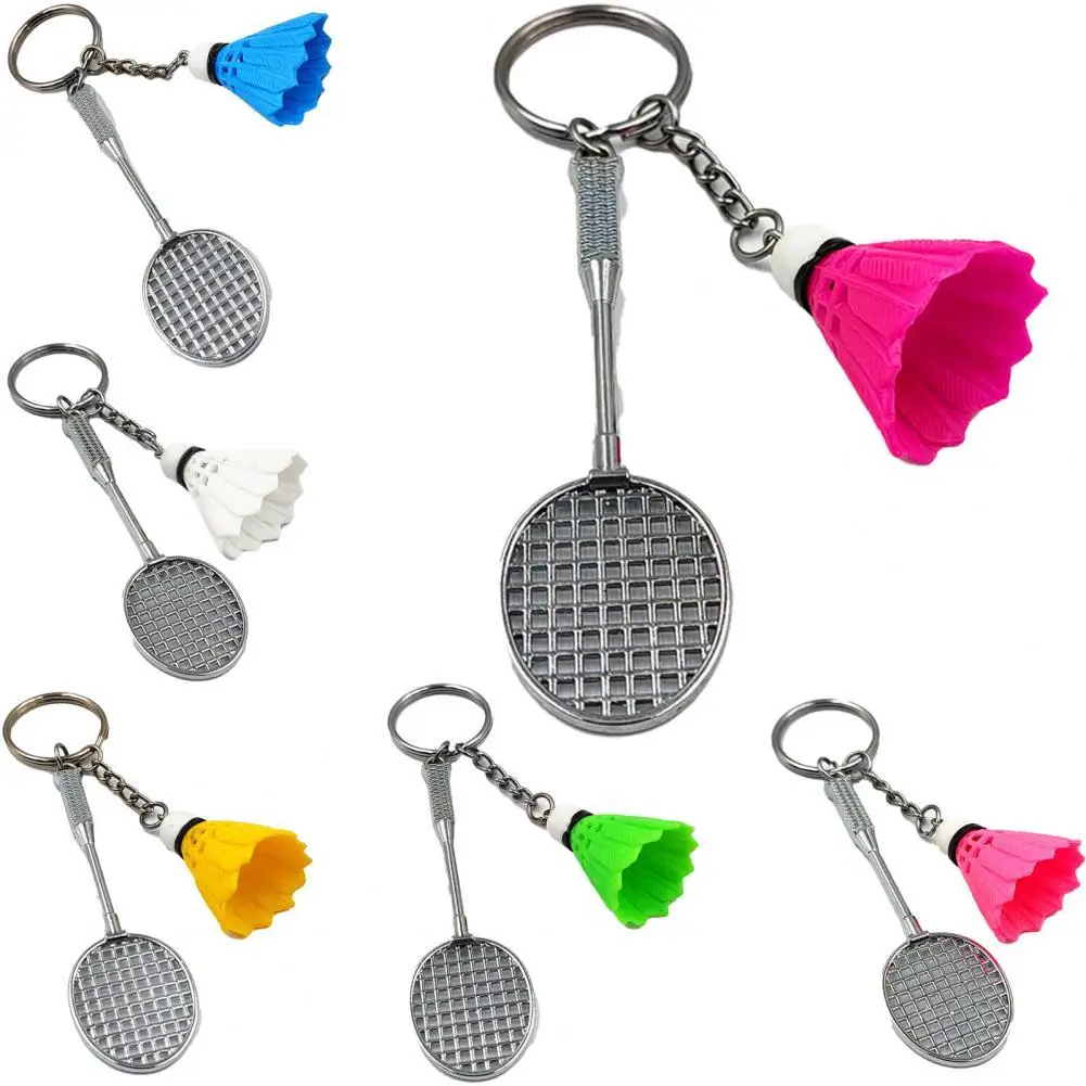 2Pcs Key Rings Badminton Pendant Decorations Alloy badminton racket Three-dimensional Keychain Shuttlecock Souvenir Prizes