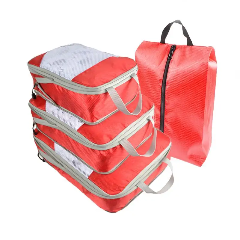 Нейлоновая дорожная сумка для мужчин и женщин, органайзер для ручной клади, большая Вместительная дорожная сумка, Складная Водонепроницаемая компрессионная упаковка, кубики - Цвет: RED 3 SET-BAG