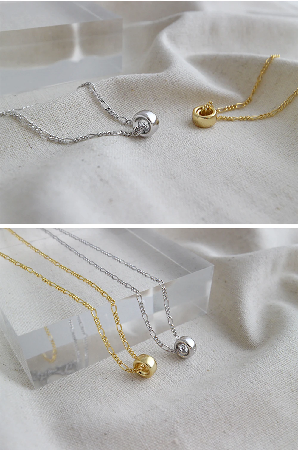 Minimalist 925 Sterling Silver Sphere Pendant Circle Necklace Graduation Gift Modern Necklace Jewelry S925 Figaro Chain Necklace