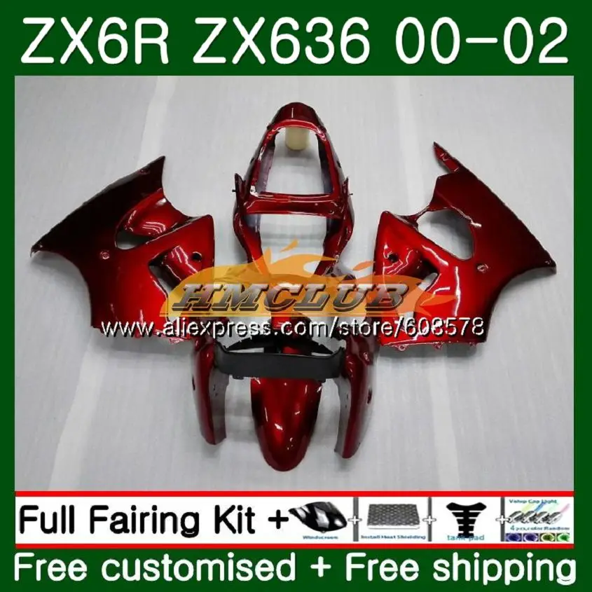 Корпус для KAWASAKI ZX-636 ZX 6 R ZX636 ZX6R 00 01 02 106CL. 15 ZX 636 600CC ZX-6R ZX600 ZX 6R 2000 2001 2002 глянцевый красный обтекатель