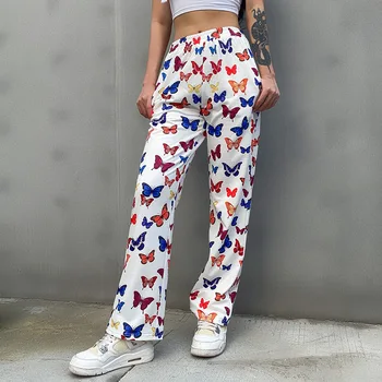 

SEASONS Butterfly Printed Sweatpants Women Straight Streetwear Pants Casual Elastic High Waist Hip Hop Wide Leg Pants ASPA81016