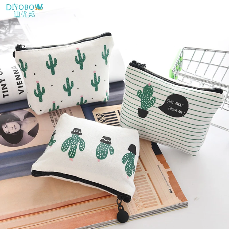 

Cute Mini Coin Purse Women Kids Cactus Printed Canvas Change Money Pouch Zipper Women's Small Wallet 3 Style Key Holder Bags