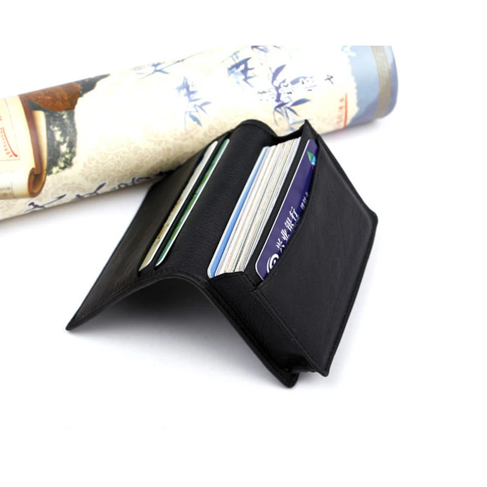 New Fashion Black Genuine Men Women Leather Expandable Convenience Practical Credit Card ID Business Card Holder Wallet Case