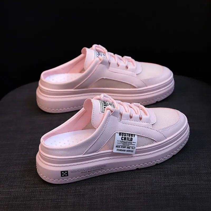 Women's Shoes 2021 Fashion Summer Leisure White Breathable Hollow Thick Soled Mountaineering Shoes Women's Flat Sports Shoes