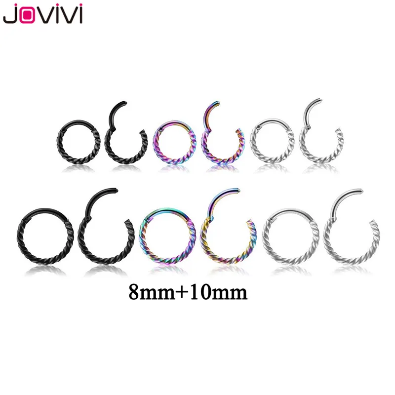12pcs Mixed Size 2 Jovivi Нержавеющая сталь 16 г 8 мм/10 мм Твист навесной пирсинг для носа с застежкой кольца пирсинг для носа хряща Tragus Daith перегородка пирсинг тела - Окраска металла: 12pcs Mixed Size 2
