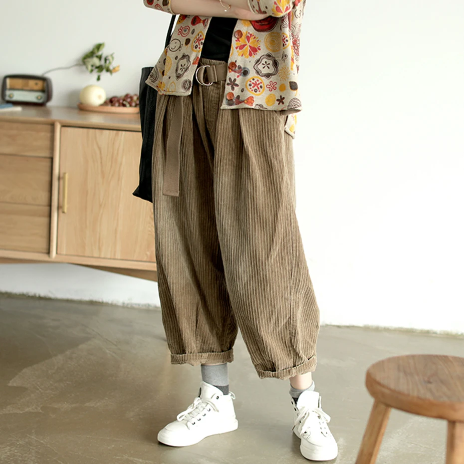 

Women Corduroy Pants Joggers for Aurumn Winter Big Loose Oversized Straight Retro Vintag Elastic Waist Casual Fashion AZ28221518
