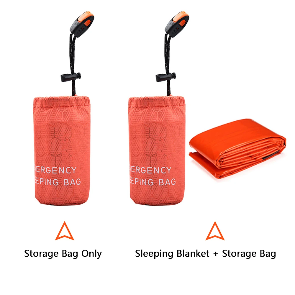 Emergency Sleeping Bag First Aid Sleeping Bag PE Aluminum Film Tent with Storage Bag Buckle Whistle For Outdoor Camping Hiking