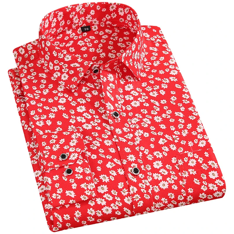Camisas con estampado Floral para hombre, camisas informales de manga larga con estampado de flores a la moda, camisa de vestir cómoda y suave de poliéster 100%