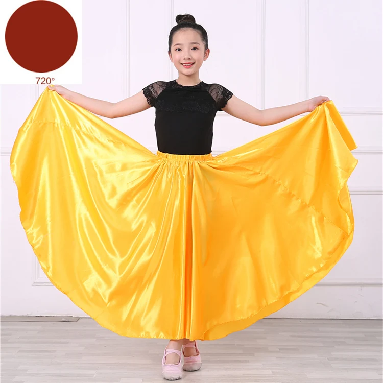 Yellow 720 New Girls Flamenco Skirt Spanish Dance Dress Practice Competition Stage Chorus Performance Costuems for Kids Flamengo Skirts - Цвет: Yellow 720
