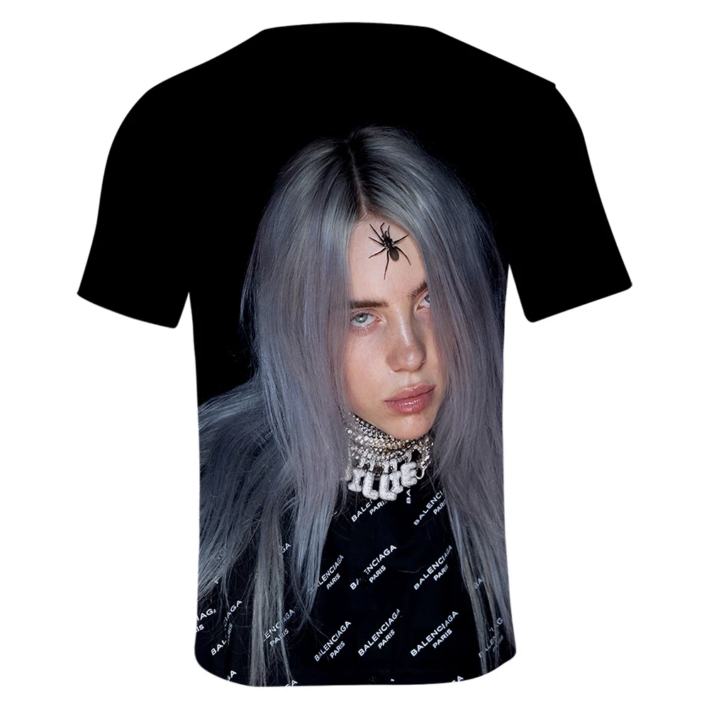 Новая модная 3D футболка Billie Eilish, женские и мужские топы с коротким рукавом,, 3D футболка Billie Eilish, повседневные Черные футболки для девочек