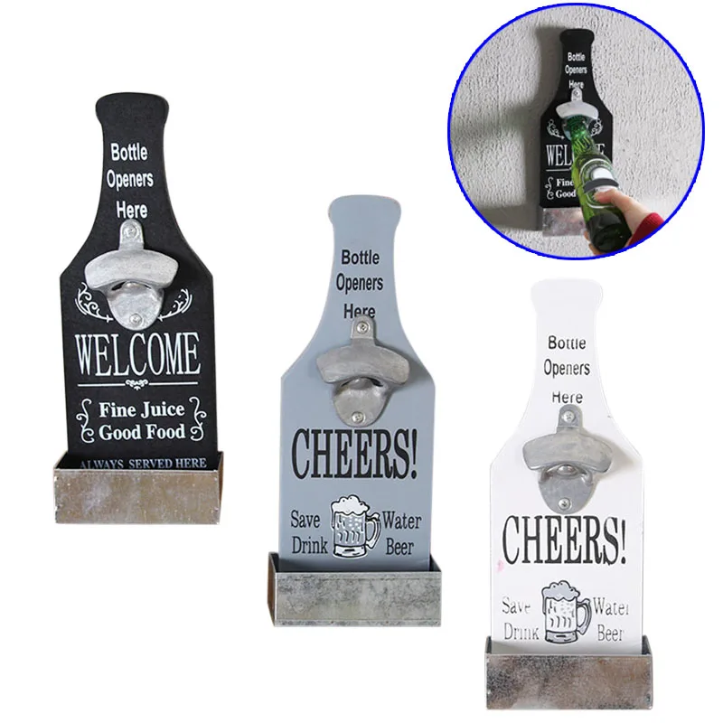 Beer Bottle Opener Wood Wall Mounted Vintage Home Bar Restaurant Decoration AUG889