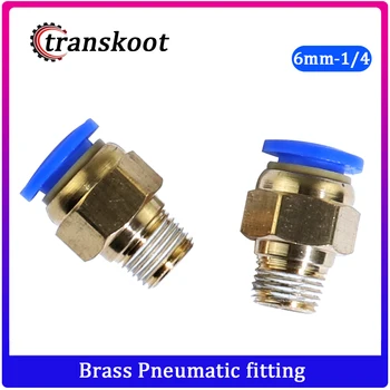 

10pc/lot 6mm to 1/4" Brass Pneumatic fitting, Brass Fast Coupling Push in Quick Joint Connector, pc6-02