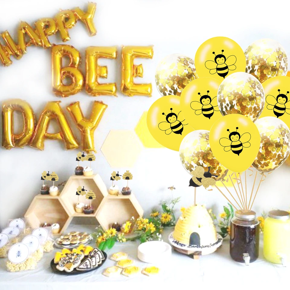 1 комплект, серия Honeybee, воздушные шары, пчела, торт, Топпер, детский душ, мама, пчела, сделай сам, бумажный баннер, детские украшения на день рождения