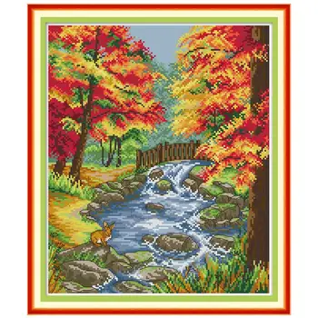 

The autumn of the creek counted 11CT 14CT DIY kit Chinese wholesale Cross Stitch embroidery needlework Sets home decor