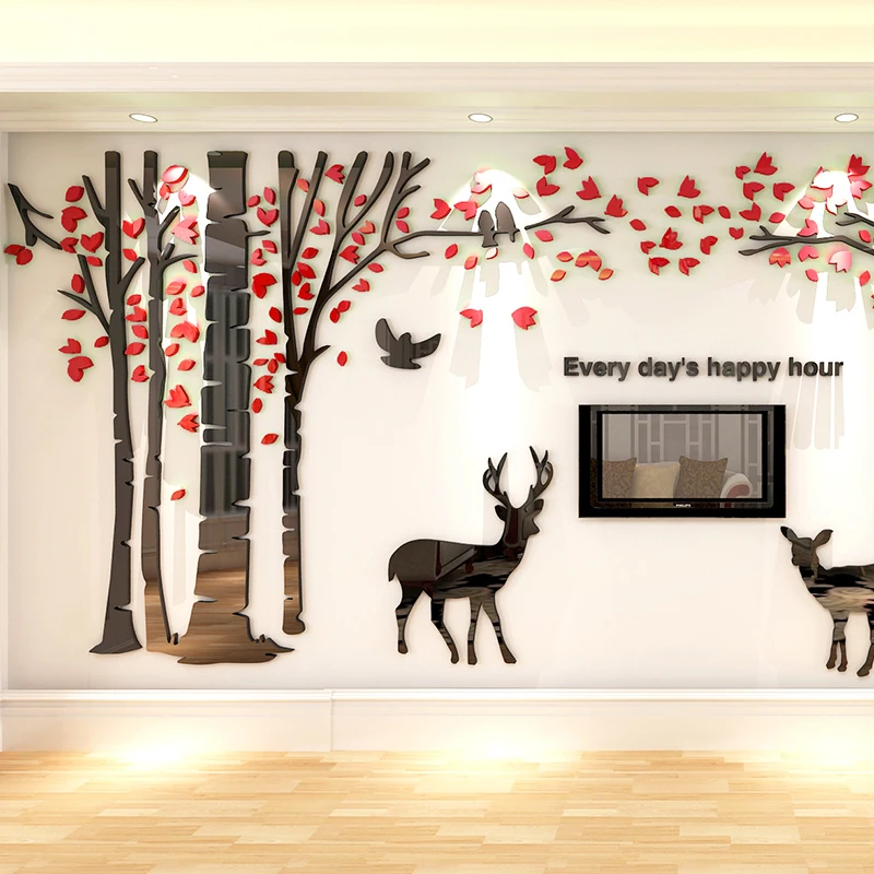 

Tree Acrylic Mirror Large Size Wall Sticker Creative Diy Living Room Art 3d Wallpaper Home Background Wall Decoration Stickers