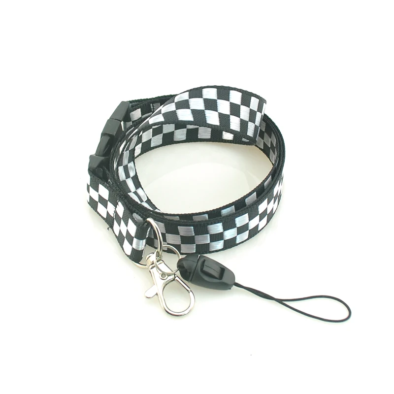 

New Embroidery White Black Checker Plaid Lanyard Neck Straps For keys Polyester Lanyards ID Badge Holder 12pcs/lot Free Shipping