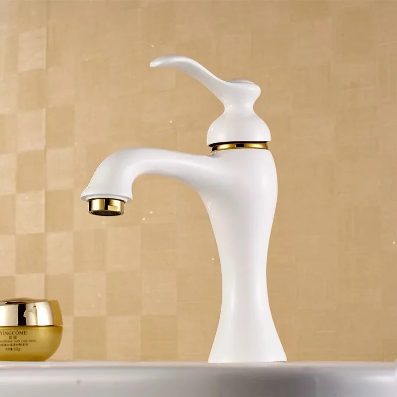 White gold Basin Faucets Brass Bathroom Faucet Gold Mixer Tap Single Handle Hot& Cold Washbasin Tap