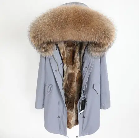 rabbit fur liner13 Мужская зимняя куртка натуральный большой енот меховой воротник с капюшоном куртка с натуральным кроличьим мехом подкладка пальто толстый помпон из натурального меха пальто - Цвет: rabbit fur liner13