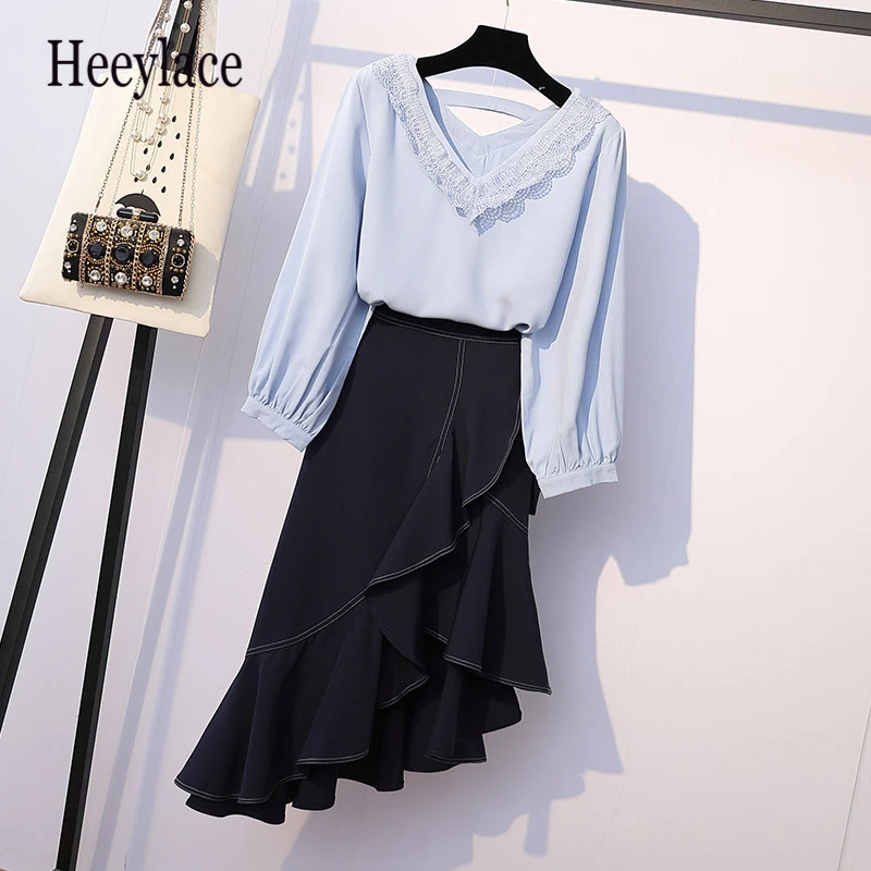 

Plus Size 2 Piece Set Women 2019 Conjunto Feminino Elegant Casual Women Outfits Fashion Generous Year-old Female Costume 5xl