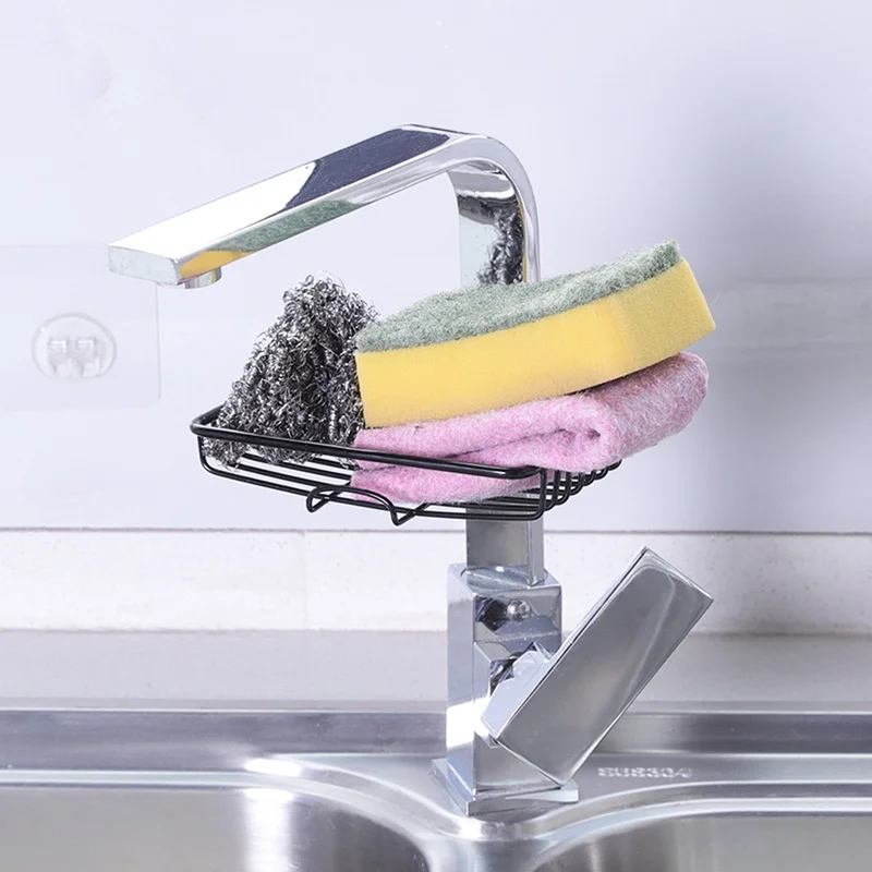 Metal Hanging Shelf Sundries Holder Container Kitchen Organizer Sink Faucet Drying Rack Sponge Dishcloth Storage Drain Basket