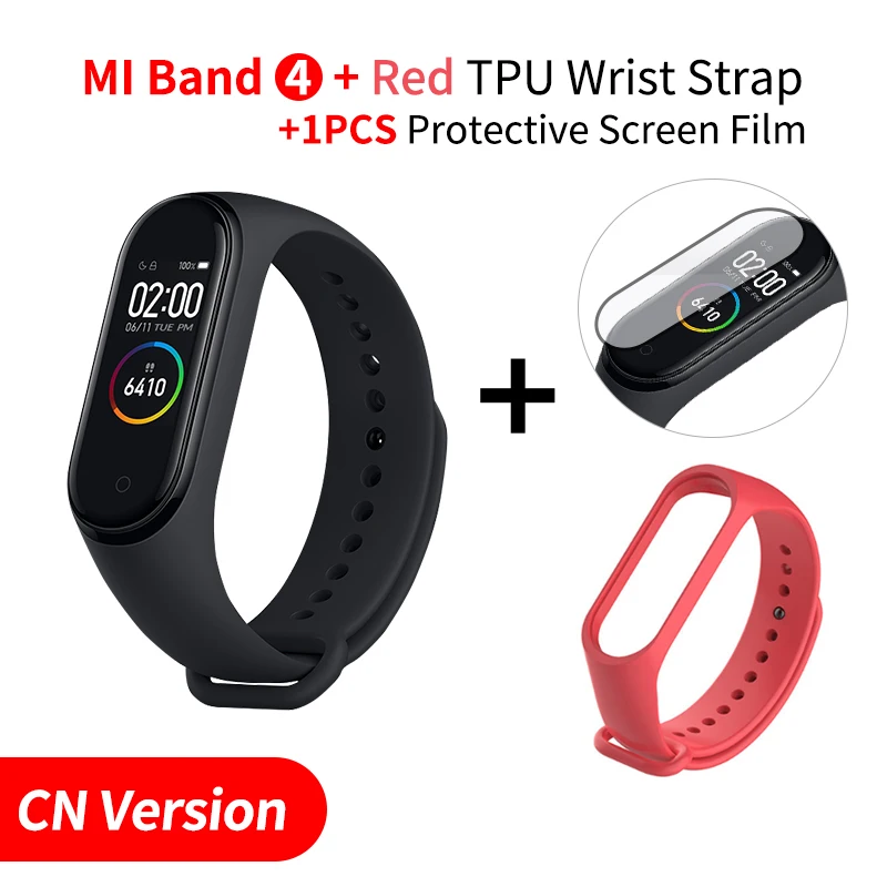 Add Red Strap Новинка, Xiaomi mi-браслет 4 с цветным смарт-экраном, браслет для фитнеса, сердечного ритма, 135 мА/ч, Bluetooth 5,0, 50 м, для плавания, mi ng, водонепроницаемый - Цвет: Add Red Strap