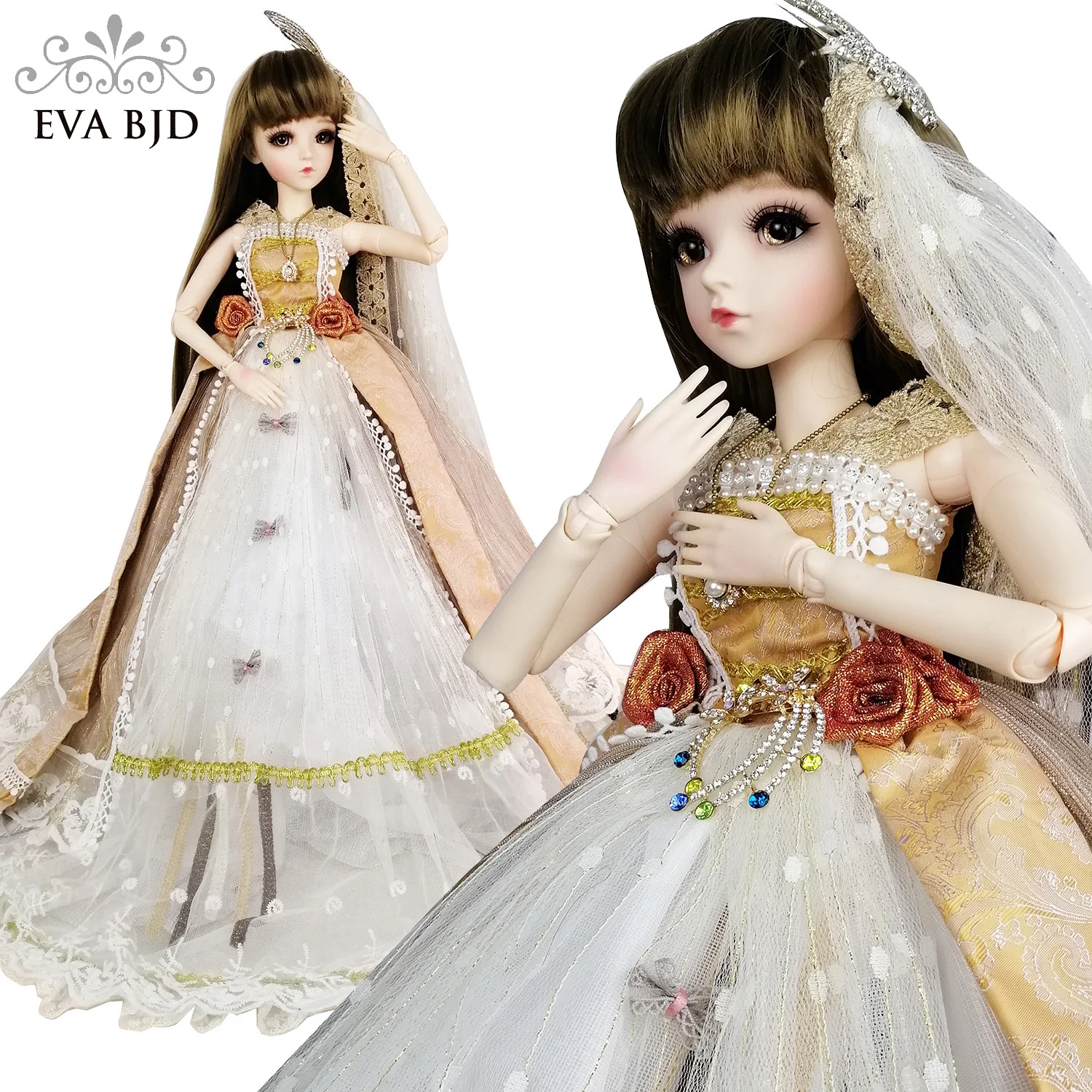 2" полный набор BJD кукла+ макияж ручной работы 24 дюймов 60 см EVA BJD леди+ стеклянные глаза+ аксессуары парики одежда обувь DA008-3L01