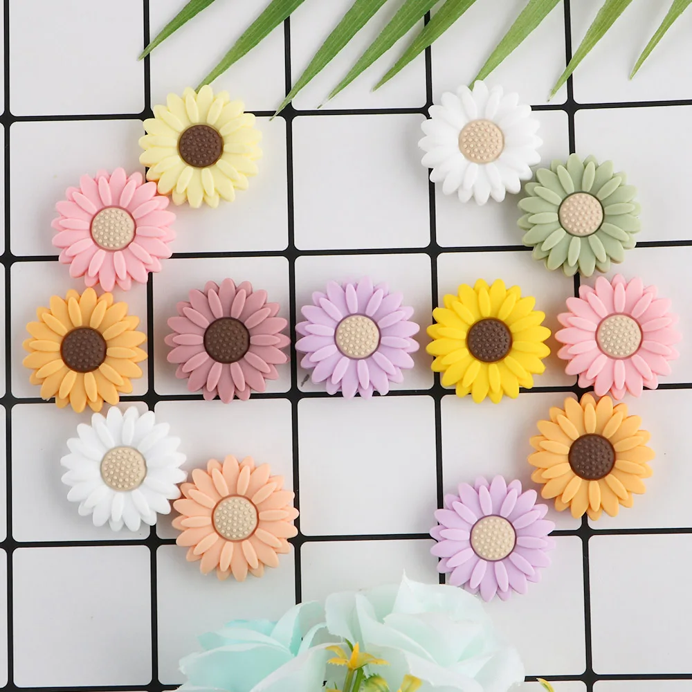 Sunrony 10pcs New Flower Silicone Beads For Jewelry Making Safety BPA Free DIY Pacifier Chain Accessories Beads For Jewelry DIY
