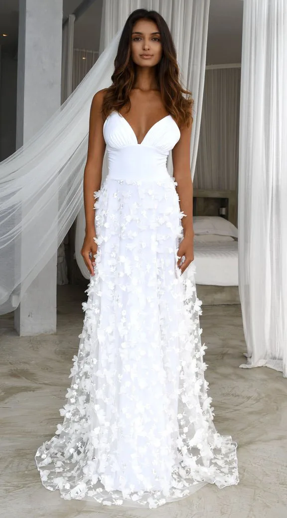 

Linglewei 2019 Strap Dress Women Sexy Deep V-Neck Floral Lace White Dress Women Floor-Length Clothing Strapless Dress