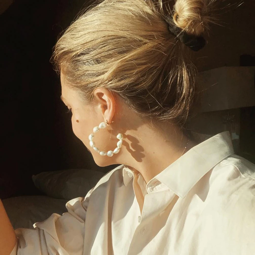 Трендовая женская серьга из натурального пресноводного жемчуга Boho большие круглые геометрические массивные висячие серьги-капельки модные ювелирные изделия для ушей