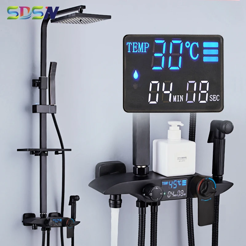 Термостатический набор для душа черная бронза ванная комната смеситель белое