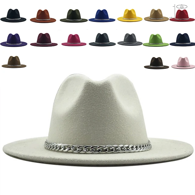 

fedora hat for women metal rope wool solid color unisex winter hats for women men fashionable wide brim outdoor jazz dress Hats